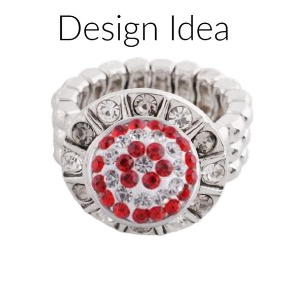 Two Snap Charm Stretch Rings with Rhinestones - Picture 3 of 5